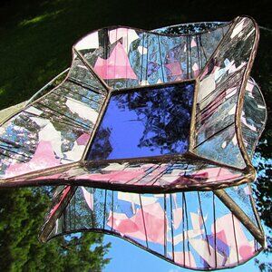 🦋 UNIQUE ABSTRACT HANDMADE STAINED ART GLASS & MIRROR TRINKET DISH